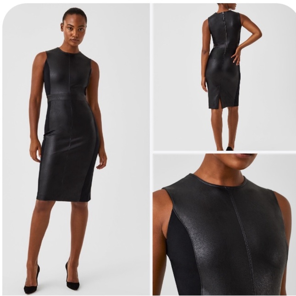 Brand NEW SPANX mixed media faux leather dress.